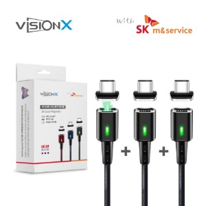 [비전엑스] with SK m&amp;service 마그네틱 고속충전케이블+USB C타입 (1m x 3세트)